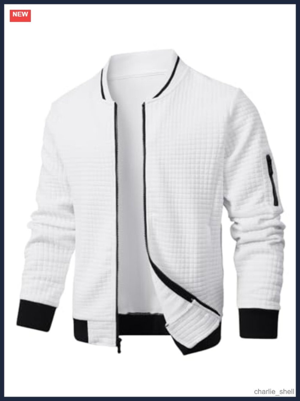 Men's Lightweight Varsity Jacket Quilted Zip Casual Loose Fit